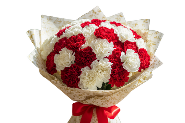 red and white carnations bouquet