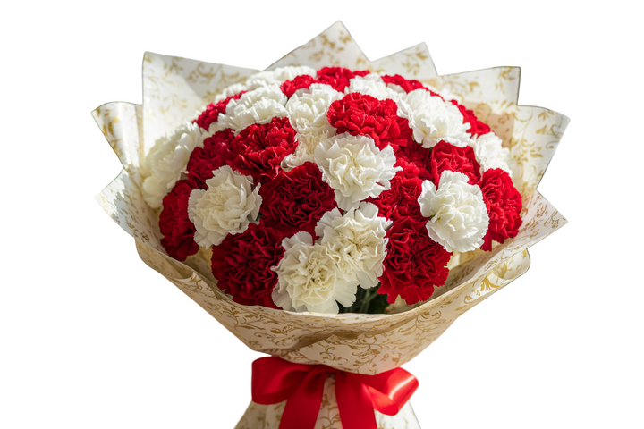 red and white carnations bouquet