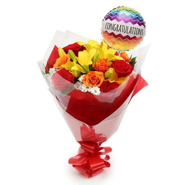 Congratulations Balloon & Floral Embrace