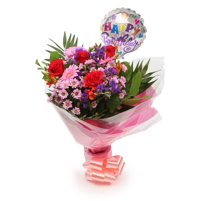 Birthday Balloon & Blush Bouquet