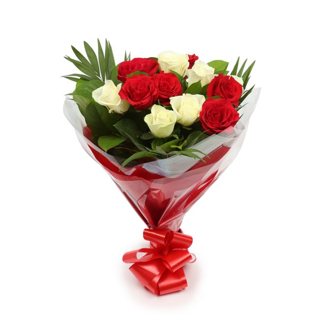 Red & White Roses Bouquet – Happy Days Factory